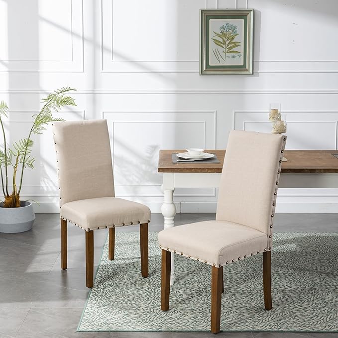 Parsons Kitchen Dining Chair Set Room Modern Upholstered Stylish Fabric High Back with Bronze Nailhead Trim