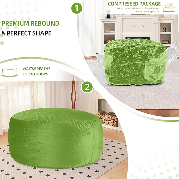 HABUTWAY Bean Bag Chair 3Ft Luxurious Velvet Ultra Soft Fur with High Rebound Memory Foam Bean Bag Chairs for Adults Plush Lazy Sofa with Fluffy Removable Sponge 3' (Lime)