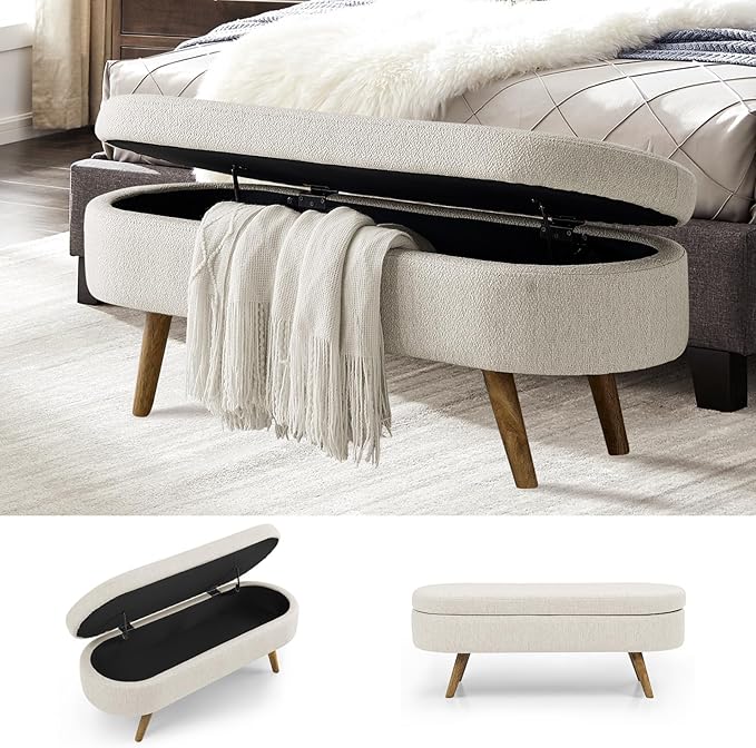 NicBex Ottoman Bench with Storage for Bedroom, 43.5" Upholstered End of Bed Bench with Rubber Wood Legs, Linen Storage Bench for Living Room or Entryway,