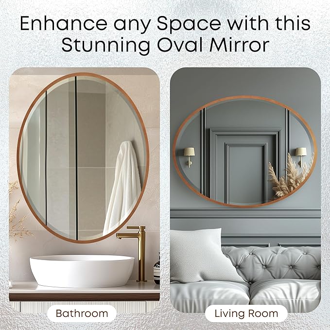 OVALCREST - Oval Wooden Beveled Wall Mirror for Home Decor, Bathroom, Vanity, Bedroom, Living Room, Hallway - London Style (Gold Spray) 25.1 x 31.1