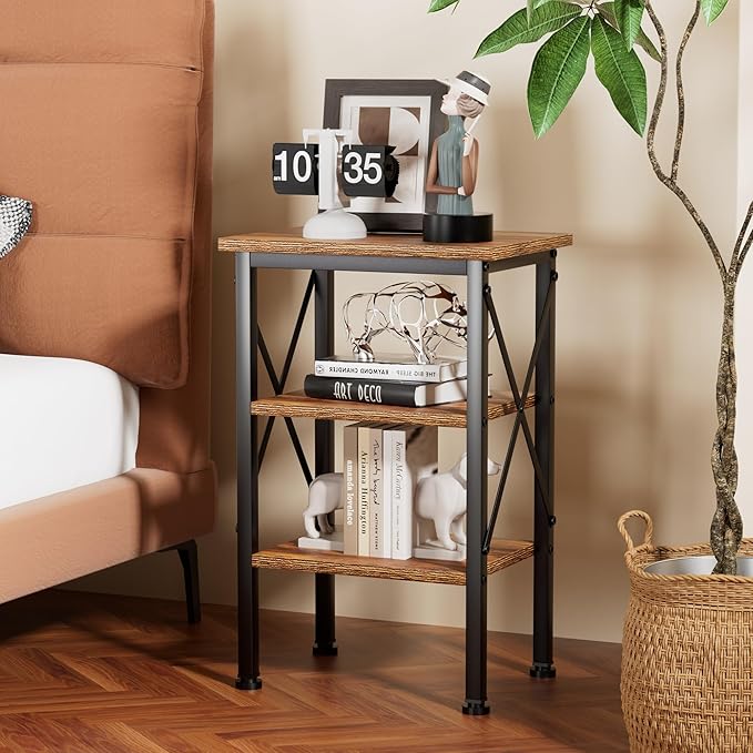 VECELO Modern Nightstands X-Design Side End Table Night Stand with Storage Shelf for Bedroom,Living Room