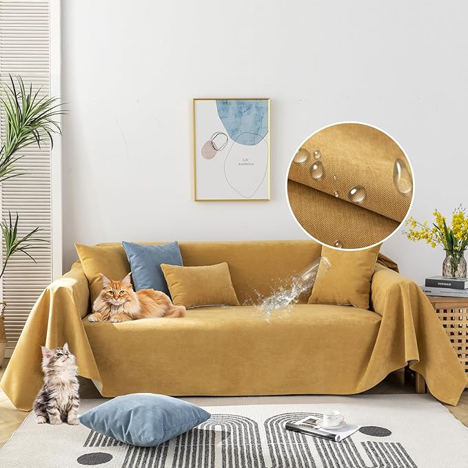 STACYPIK Waterproof Ginger Couch Cover for Sectional, Loveseat Covers, Futon Cover, L Shaped Cover, Anti-Cat Scratch Furniture Protector for 2 Cushion Couch，Washable Pets Protector Sofa Cover-71X90IN