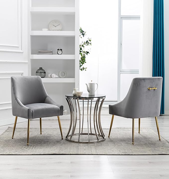 Velvet Dining Chairs, Furniture Collection Modern Contemporary Upholstered with Polished Gold Metal Legs, Set of 4(Light Grey)