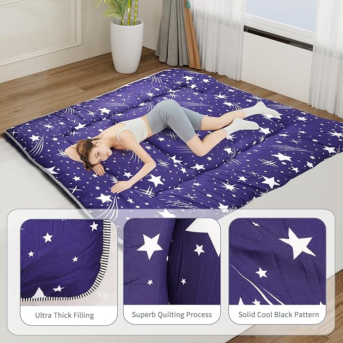 Japanese Floor Mattress,Roll Up Memory Foam Tatami Mat Easy to Store and Portable,Futon Mattress Suitable for Camping and Guest Room (Blue, Full (80" X 47"))