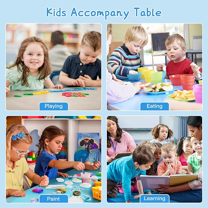 Kids Table and 6 Chairs Set，Height Adjustable Children Table & Chair，Toddlers Study Multi-Activity Table with 47.2"x23.6" Wipe-Clean Desktop，for Classrooms, Homes & Daycares