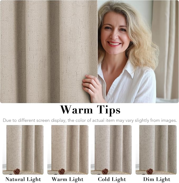 H.VERSAILTEX Linen Blackout Curtains Durable Thick Textured Linen Look 100% Blackout Patio Door Curtain Anti Rust Grommet Extra Wide Sliding Door Curtain Panel, Cobblestone, W100 x L84 inch