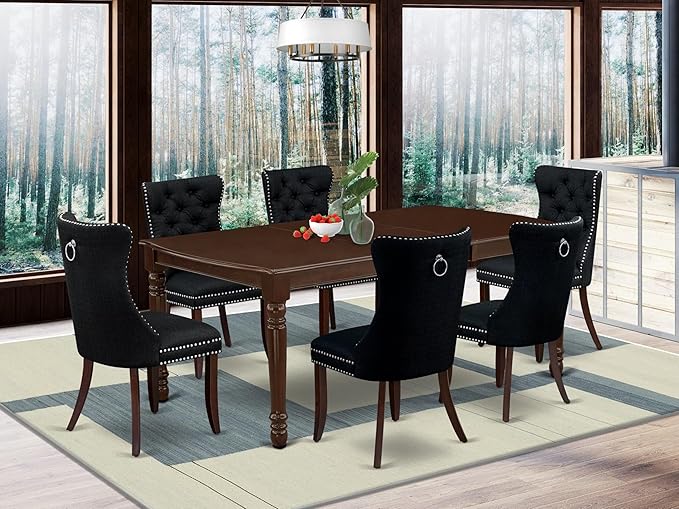 East West Furniture DODA7-MAH-24 7 Piece Dining Room Set Includes a Rectangle Kitchen Table with Butterfly Leaf and 6 Polyester Fabric Padded Chairs, 42x78 Inch, Mahogany