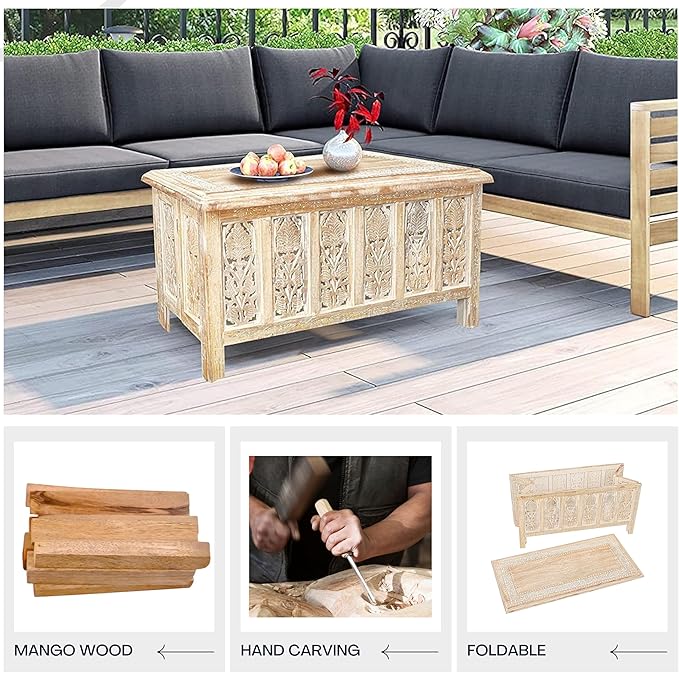 The Wooden Town Rectangular Coffee Table – 36x18 Inch White Wash Finish | Modern Wooden Center Table for Living Room | Vintage Look Side Table for Magazines, Books & Plants