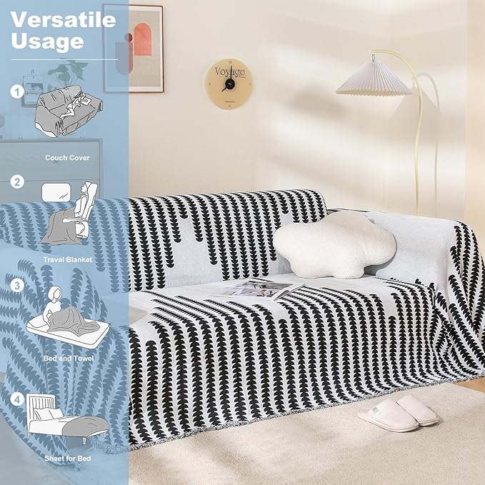 Boho Sofa Cover, Couch Covers for 3 Cushion Couch Sofa Pet Friendly, Sofa Cover Washable, Soft Chenille Living Room Couch Covers Slipcover, Pet Furniture Protecto (2# White, 71" x 134")