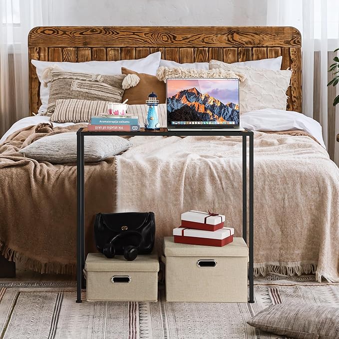 Small Entryway Console Table - Industrial Narrow Behind Couch Sofa Table, Skinny Entrance for Hallway, Wood Thin for Living Room, Foyer, Corridor (Brown)