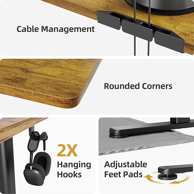 Seang Standing Desk with Adjustable Height, 55x24 Inch Electric Stand Up Desk for Home Office, Studio, Computer Workstation, Rustic Brown Top