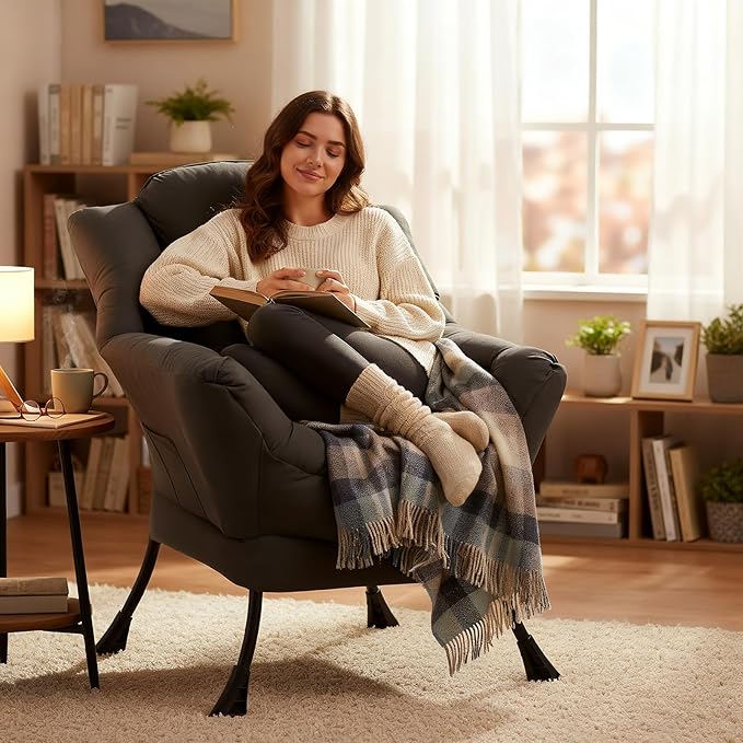 Lazy Chair, Reading Armchair, Large Modern Lounge Accent Chair, Leisure Sofa Chair for Living Room, Bedroom, Dorm Room, Dark Grey