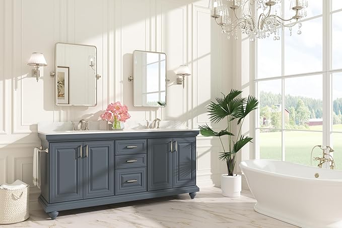 Keonjinn Brushed Nickel Pivot Mirror Bathroom, 20x30 in Tilt Mirror Bathrooms for Over Sink, Rounded Corner Modern Pivot Rectangle Mirrors, Metal Framed Beveled Bathroom Mirrors (Horizontal/Vertical)