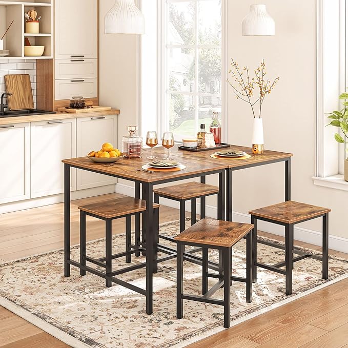 HOOBRO 3-Piece Industrial Dining Table Set, Kitchen Table, Space Saving Dinette for Kitchen, Dining Room, Small Space, Breakfast Nook, Living Room, Party, Rustic Brown and Black BF75CZ01G1