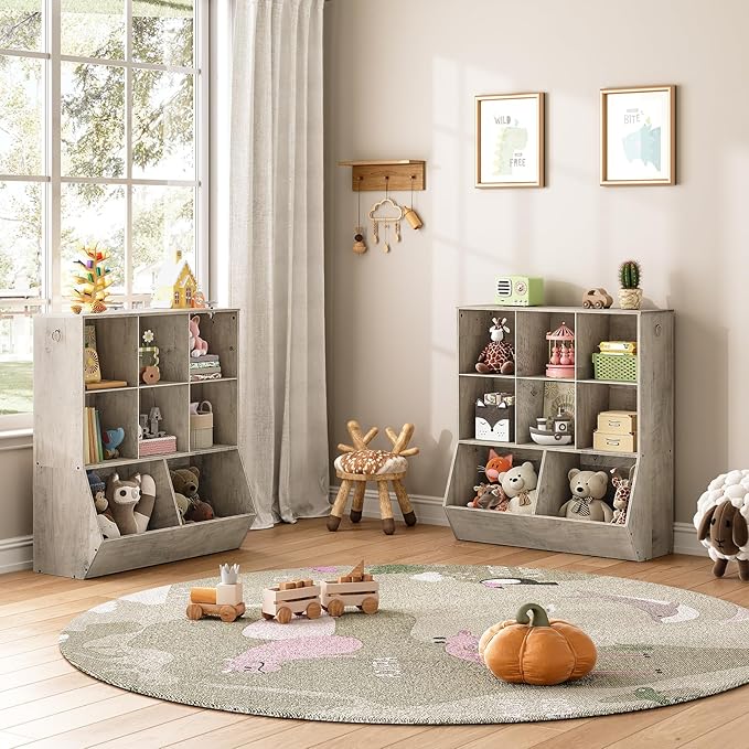 HOOBRO Kids Bookshelf, Toy Storage Cabinet, Kids Toy Organizer, 8 Cubicles, Bookcase Footboard, Bookshelf for Kids, for Playroom, Bedroom, Nursery, School, Greige BG35CW01G1