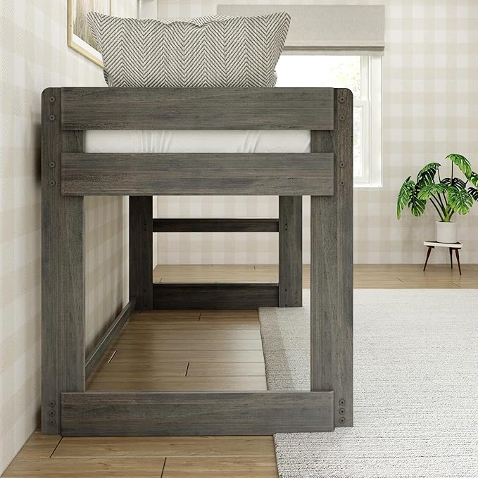 Max & Lily Modern Farmhouse Low Loft Bed, Twin Bed Frame For Kids, Driftwood