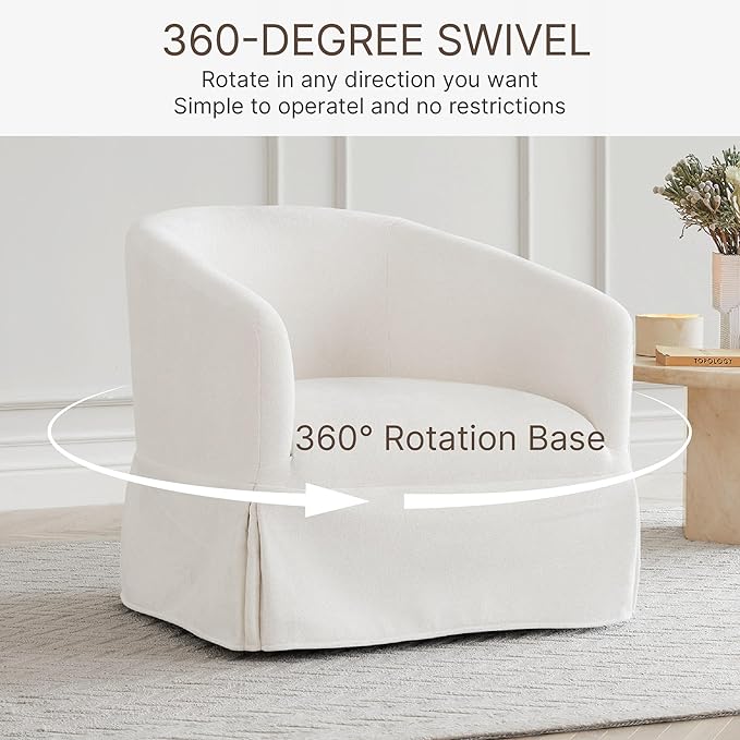 Swivel Accent Chair Set of 2, 360 Degree Performance Fabric Armchair Modern Barrel Chairs Armchair for Living Room Bedroom Home and Office,Cream White