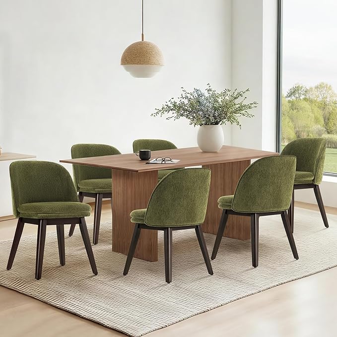 Wooden Dining Chairs Set of 2, Fabric Upholstered Modern Dining Room Chairs with Double-Layer Thick Seat Cushion & Ergonomic Backrest for Restaurant, Kitchen and Café, Green
