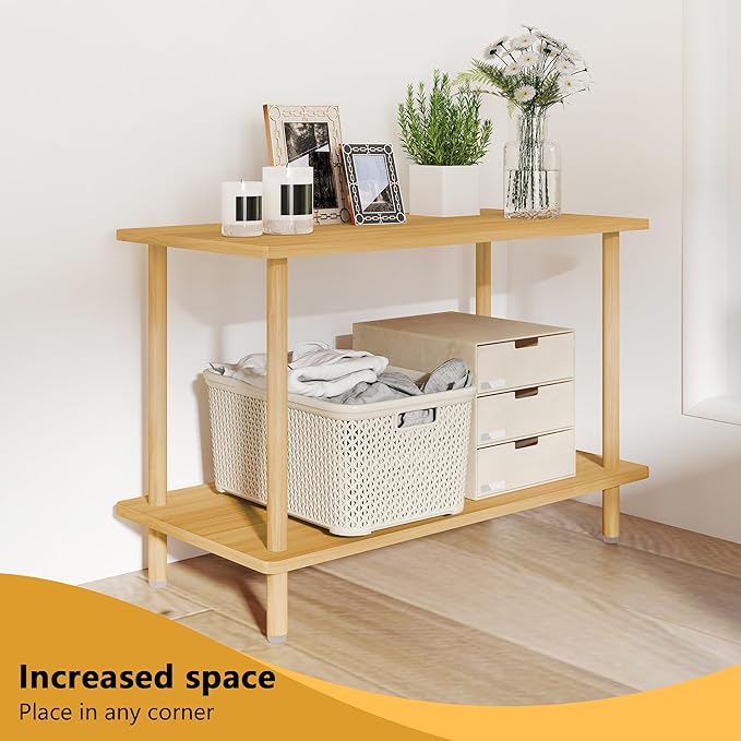 2-Tier End Table,Multi-Layer Side Cabinet with 4 Solid Wood Sturdy Legs for Living Room and Bed Room, Minimalist Modern (31.5"*15.8"*21")