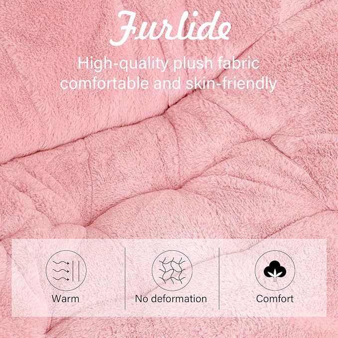 Modern Pink Faux Fur Foldable Metal Frame Recliner Chair for Bedroom, Living Room, Balcony