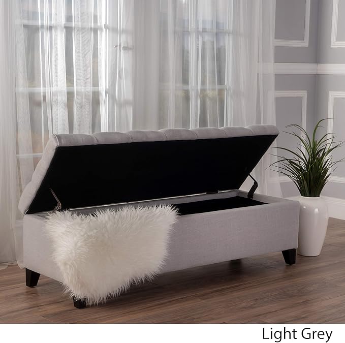 Christopher Knight Home Ottilie Fabric Storage Ottoman, Light Grey 17.50”D x 51.25”W x 17.43”H