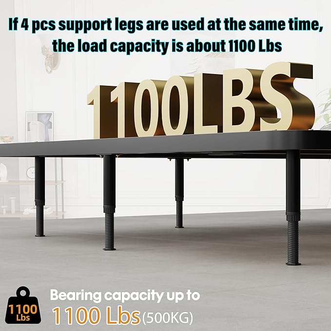 4 Pcs Adjustable Height Bed Support Legs 7.08-12.6 inch with Locking Ring, Bed Frame Center Support Legs for Bed Frame/Bed Center Slat/Furniture, Bed Replacement Legs Bed Slats Support Legs