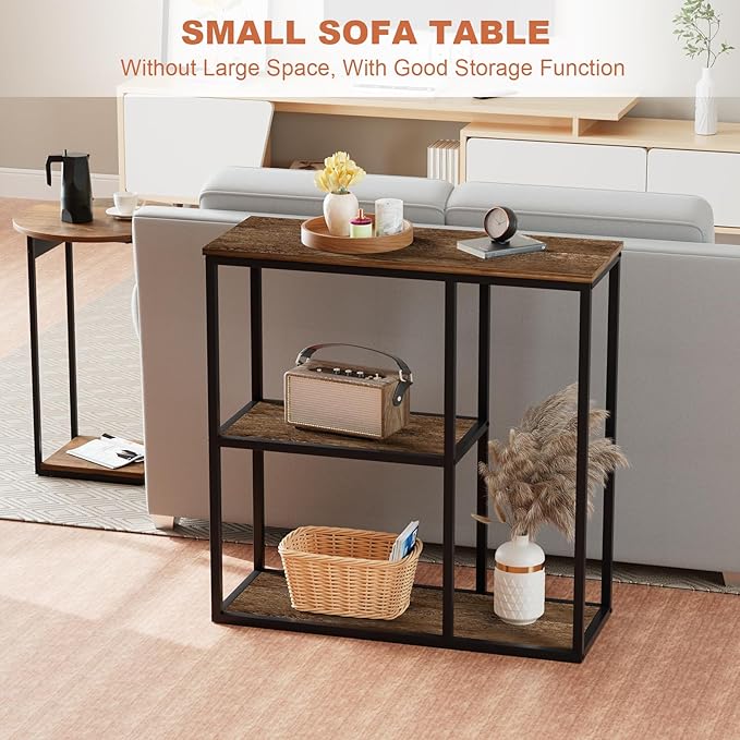 WOHOMO Console Table, Small Entryway Table with Storage Shelves 12'' Narrow Sofa Table Modern Hallway Table for Living Room 31.5" x12''x31.5'' Walnut