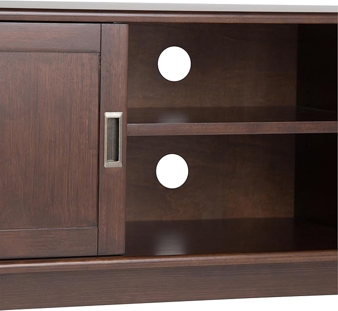 SIMPLIHOME Draper SOLID HARDWOOD 60 inch Wide Mid Century Modern TV Media Stand in Medium Auburn Brown For TVs up to 65 inches for the Living Room and Entertainment Center