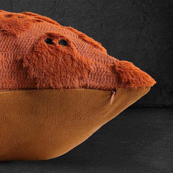 4TH Emotion Halloween Ghost Decorative Pillow Covers 16x16 Set of 2, Rust Red Soft Plush Faux Fur Farmhouse Throw Cushion Cases for Fall Autumn Holiday Home Decorations