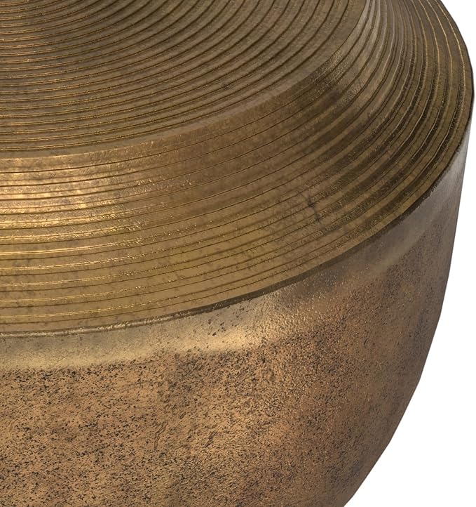 SIMPLIHOME Timmons Coffee Table - 21 inch Wide Cast Aluminum Round Living Room Table in Antique Brass, Industrial Center Table for Compact Spaces with Sculptural Base and Raised Tabletop, Assembled