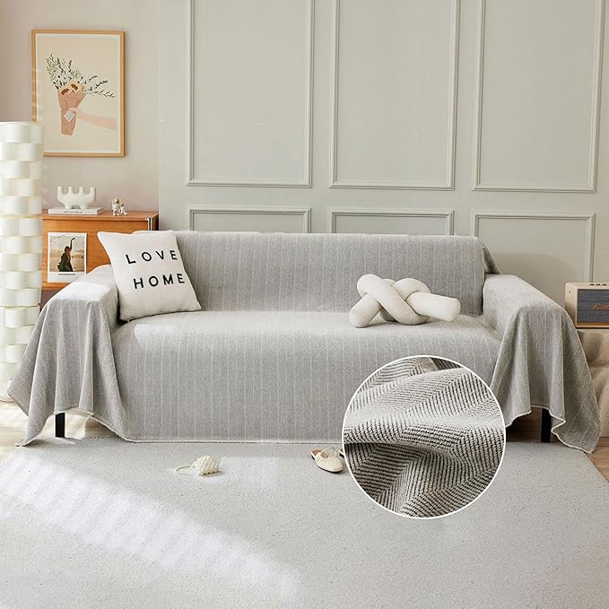 STACYPIK Soft Silver Gray Sofa Cover for Dogs, Modern Jacquard Couch Covers,Pet Friendly Protector for 3 Cushion Couch, Non-Slip Chenille Loveseat Cover for Sectional, Multi-use Throw Cover-71X150IN