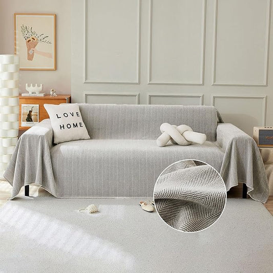 STACYPIK Silver Gray Sofa Cover for Dog, Herringbone Sectional Couch Cover, Pet Friendly Protector for 3 Cushion Couch, Non-Slip L Shaped Sofa Covers, Washable Multi-use Jacquard Blankets-91X150IN