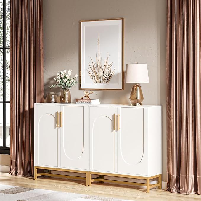 Tribesigns Modern Sideboards, Buffet Cabinet with 4 Doors and Adjustable Shelves (White)