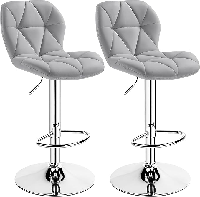 Yaheetech Grey Bar Stools Set of 2, PU Leather Bar Chairs with Backrest, Height Adjustable Swivel Island Stools for Bar, Kitchen Counter, Light Grey