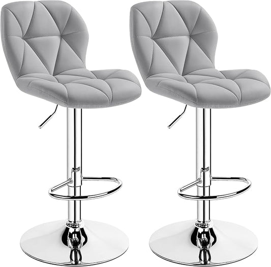 Yaheetech Grey Bar Stools Set of 2, PU Leather Bar Chairs with Backrest, Height Adjustable Swivel Island Stools for Bar, Kitchen Counter, Light Grey