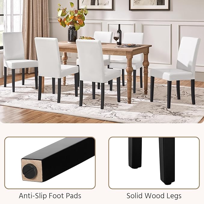 Yaheetech Dining Chairs Set of 6 Faux Leather Modern Dining Room Chairs with Rubberwood Legs and Padded Seat for Kitchen/Living Room/Restaurant, White