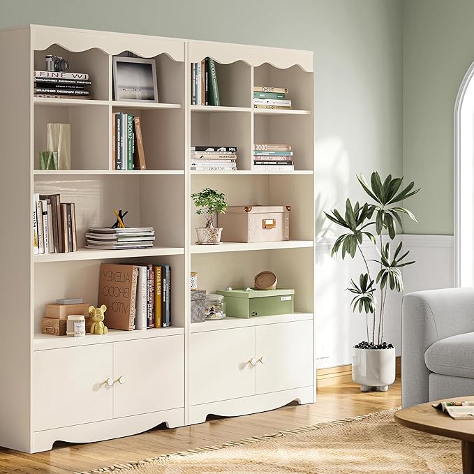 LINSY HOME 5-Shelf Bookcase Wooden, 63" Tall Bookshelf with Storage, Open Floor Standing Cube Shelf Bookcase Libreros, Beige Modern Book Shelf for Bedroom, Living Room, White Oak