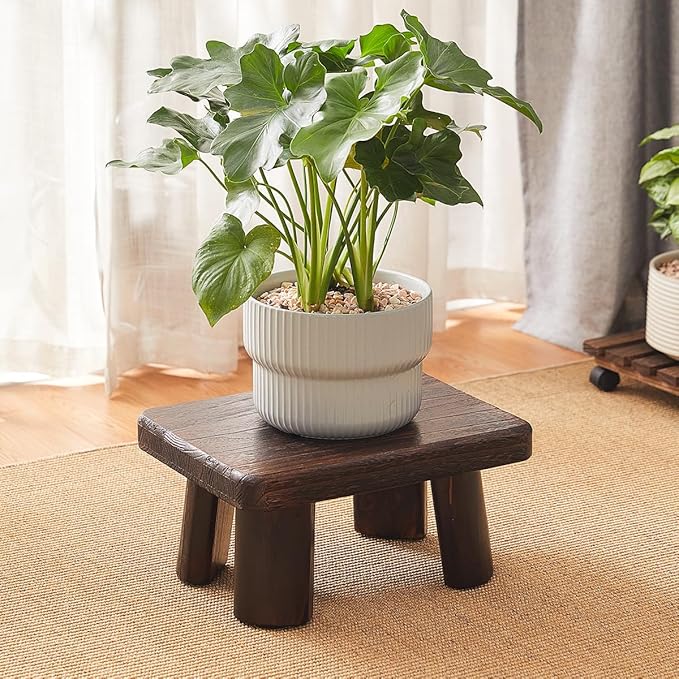 Wood Stool & Bench - Kids, Small, Kitchen Step, Wooden Steps & Plant Stand (14.2"x10.2"x7.1")