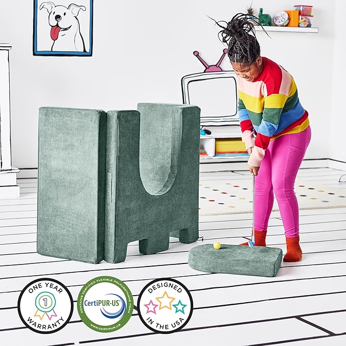 Yourigami Kids and Toddler Play Castle, Playroom Couch Add-On Set, Durable Modular Design, Green Meadows