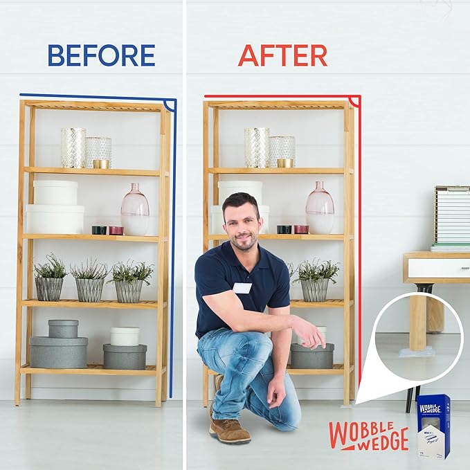 The Original Wobble Wedge Rigid Plastic Shims-MADE IN USA - Heavy-Duty Leveling Wedges for Furniture, Tables, Toilets, Home Improvement & Work Projects-Transparent Plastic Shim, Leveling Feet, 75 Pack
