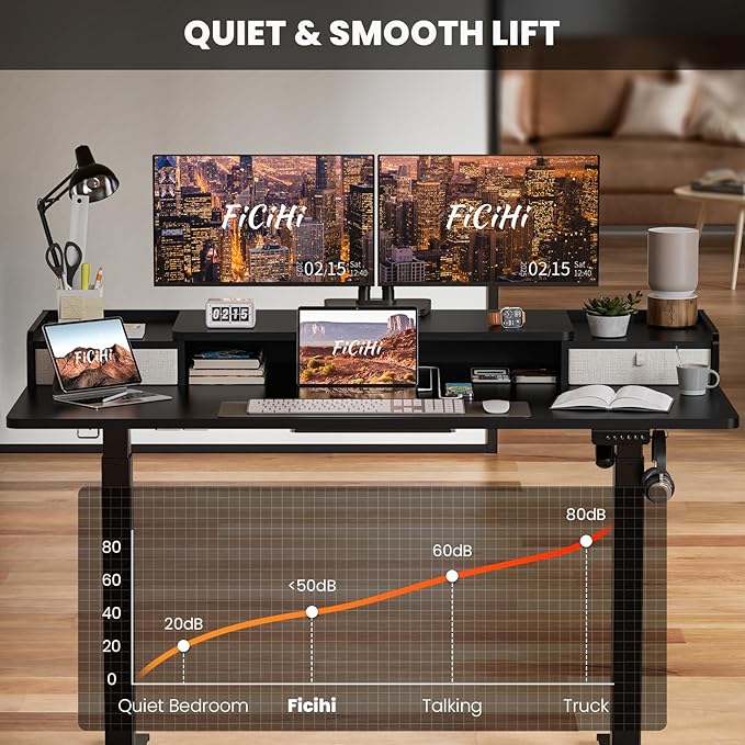 55x30 Inch Electric Standing Desk with Drawers & Widen Desktop, Thickened Desk Frame, Adjustable Height Sit Stand Up Table, Home Office Computer Desk with Cable Management, Classical Black