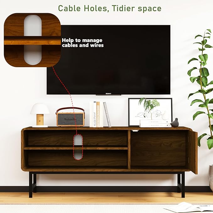 TV Stand,Mid Century Modern Entertainment Center with 2 Open Shelves，Farmhouse TV Media Console Table for Living Room,Bedroom,Television Stand up to 50 Inches,Black Walnut