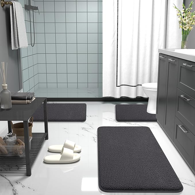 OLANLY Thick Memory Foam Bath Mat Rug 36x24, Extra Soft Absorbent Bathroom Rug, Quick Dry Bath Mats, Non-Slip, Machine Washable Carpet for Bathroom, Tub and Shower, Home Decor Accessories, Dark Grey