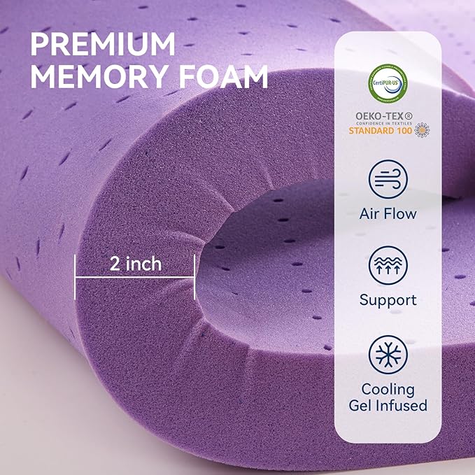 BDEUS Dual Layer 5 Inch Memory Foam Mattress Topper Twin Size, 2 Inch Gel Memory Foam Plus 3 Inch 1450 GSM Down Alternative Quilted Pillow Top Mattress Pad Cover,Dark Gray