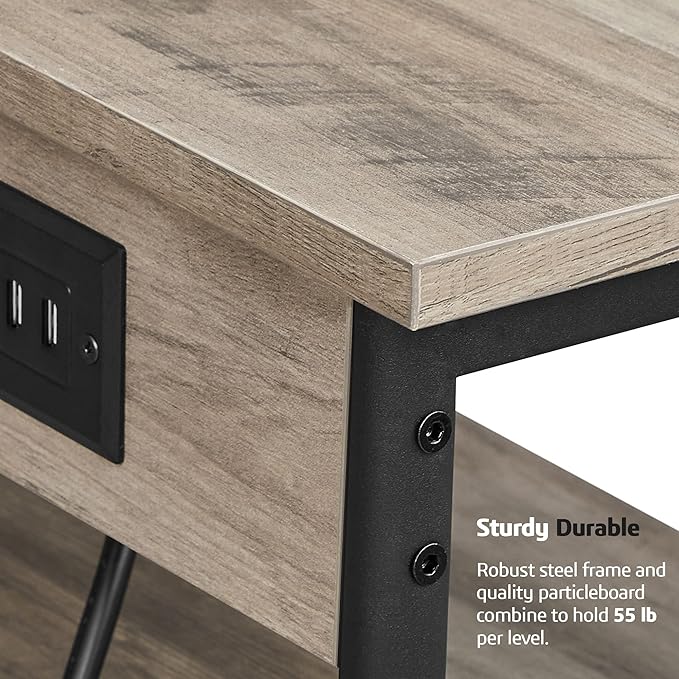 TUTOTAK End Table with Charging Station, Nightstand, 3-Tier Couch Side Table with USB Ports and Outlets, Bedside Table for Small Space, Living Room TB01BG026