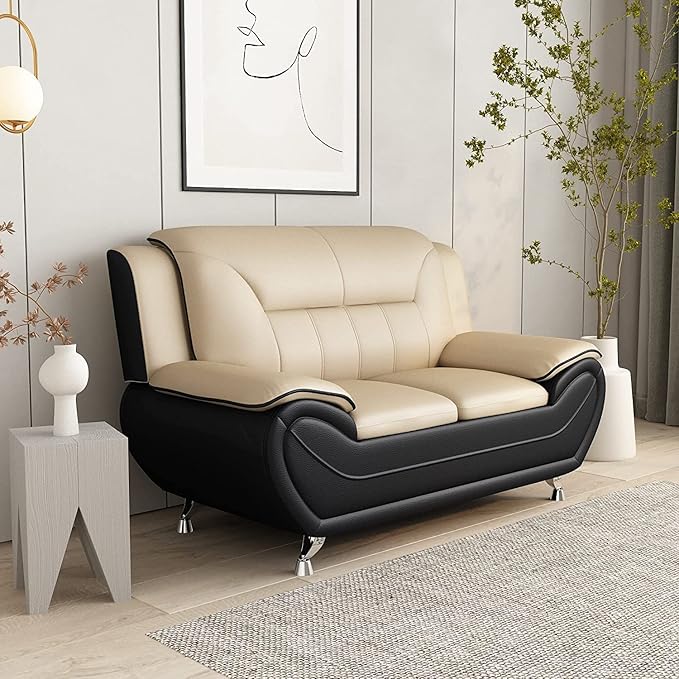 Container Furniture Direct Michael Sofa and Loveseat, Camel/Black