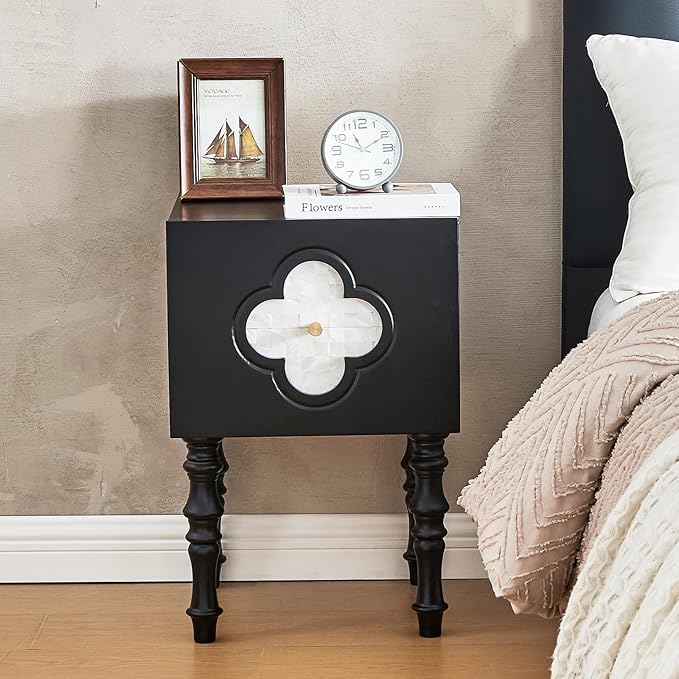 Uniclinens Black Nightstand with Storage, Mid Century Modern Night Stand 23", Solid Wood End Side Table for Bedroom Living Room, Sofa Side Bedside Table with Wooden Legs