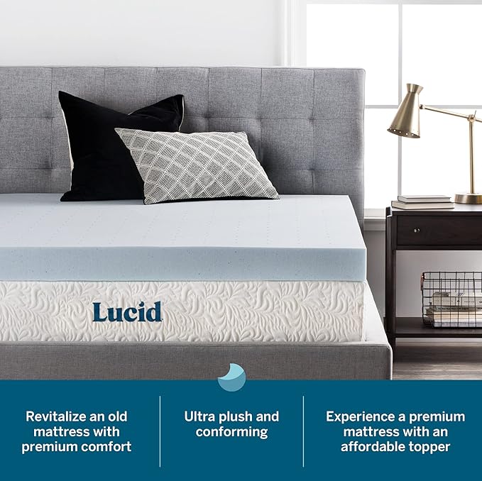 LUCID 4 Inch Gel Memory Foam Mattress Topper-Ventilated Design-Ultra Plush-Twin