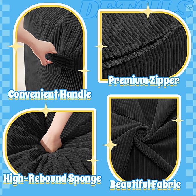 HABUTWAY 3FT Bean Bag Chair,Giant Bean Bag Chairs for Adults,Big Bean Bags with Memory Foam Filled, Large Beanbag Chairs with Soft Corduroy Cover-Black