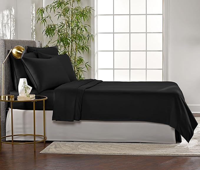 Twin Sheets by Pure Bamboo, Genuine 100% Organic Viscose Derived from Bamboo Bed Sheet Set, Luxuriously Soft & Cooling, Double Stitching, Lifetime Quality Promise (Twin, Black)